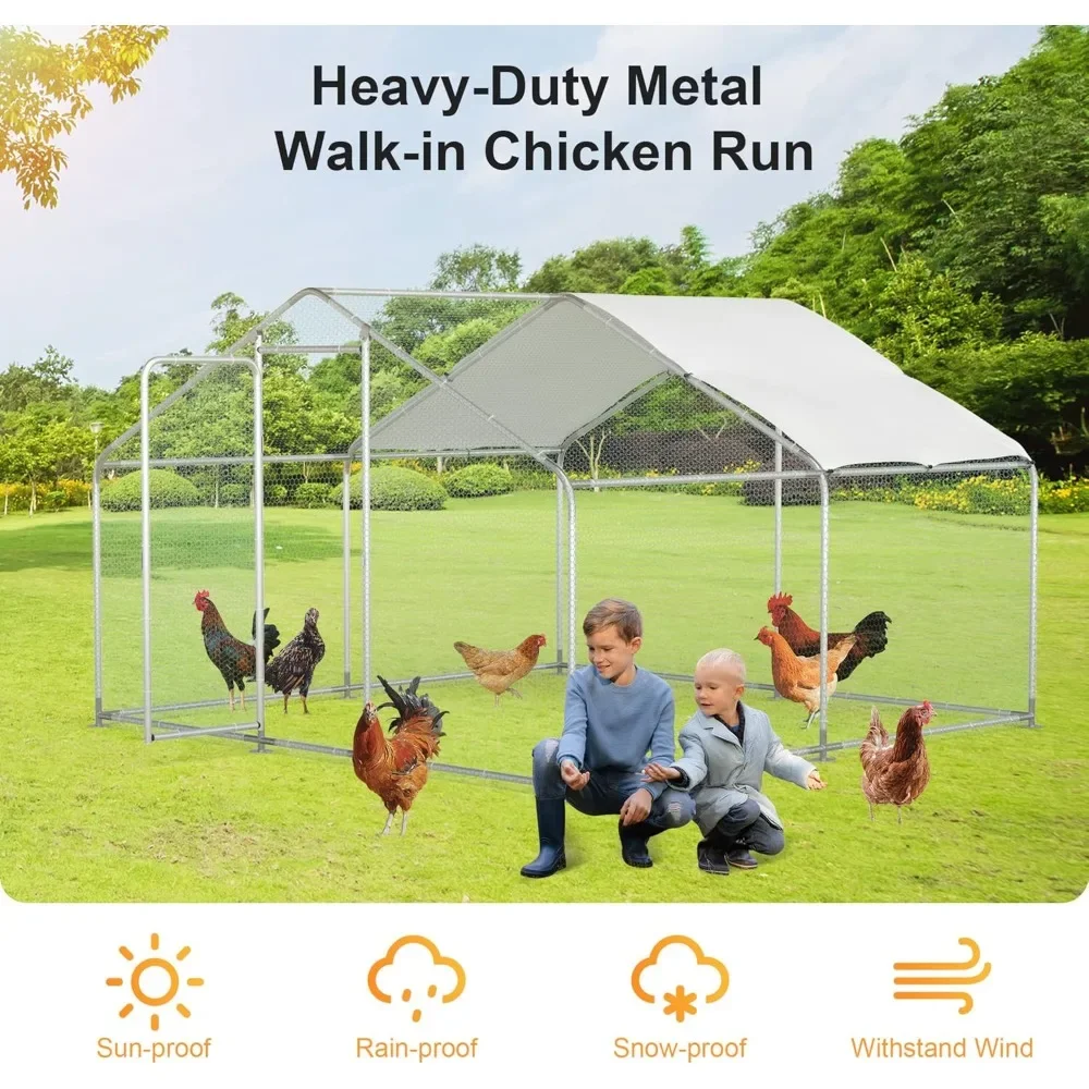 Chicken Coop Large Metal Run for 20 Chickens Walk in Yard Poultry Cage Hen House with Waterproof Cover (96.8 Square Feet)