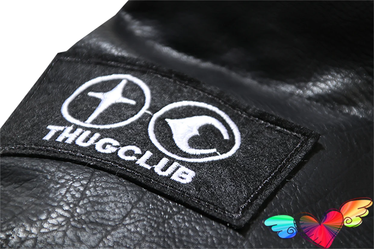 Bright surface PU Leather Thug Club WADDED JACKET Men Women Embroidery Thug Club Logo Coats Thickening Zipper Outerwear