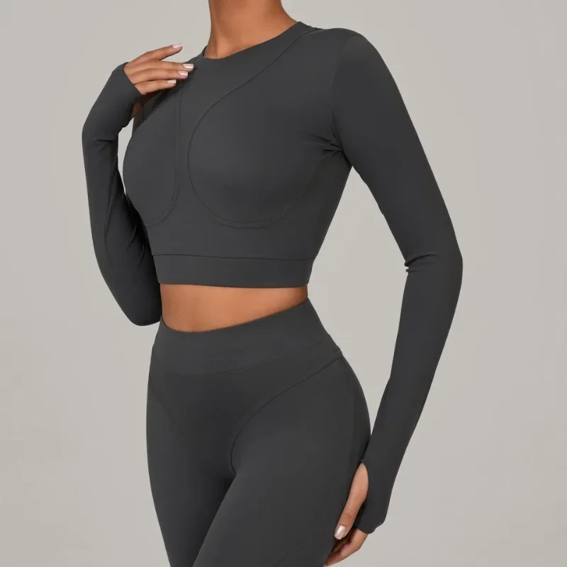 

Women's Brushed Long Sleeve Yoga Top - Quick-Dry Breathable Pilates Running Gym Fitness High Intensity Workout Shirt