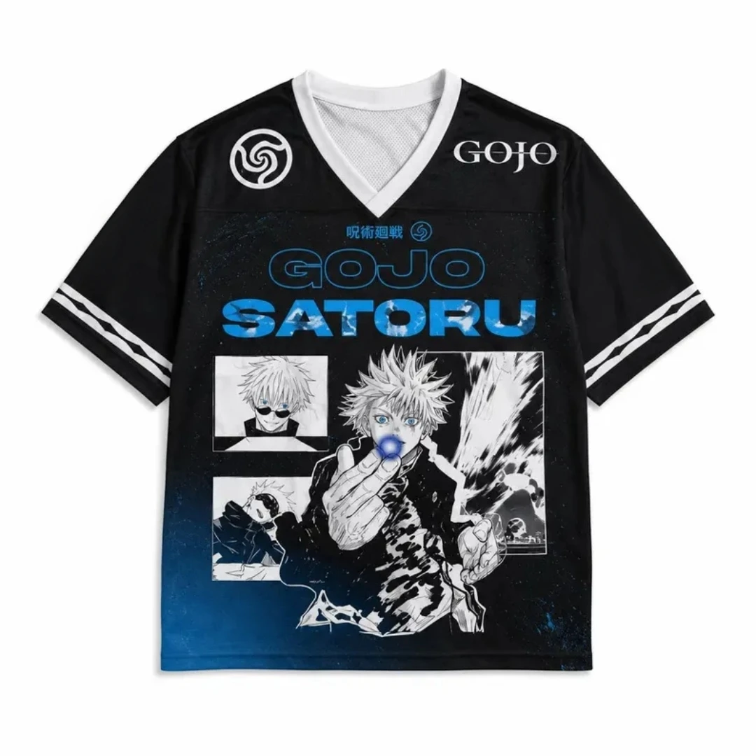 Spell Battle Breathable Mesh Satoru Gojo Multi Pose Manga Puzzle Stick Six Eyes Blue Splash Pattern Sports T-shirt