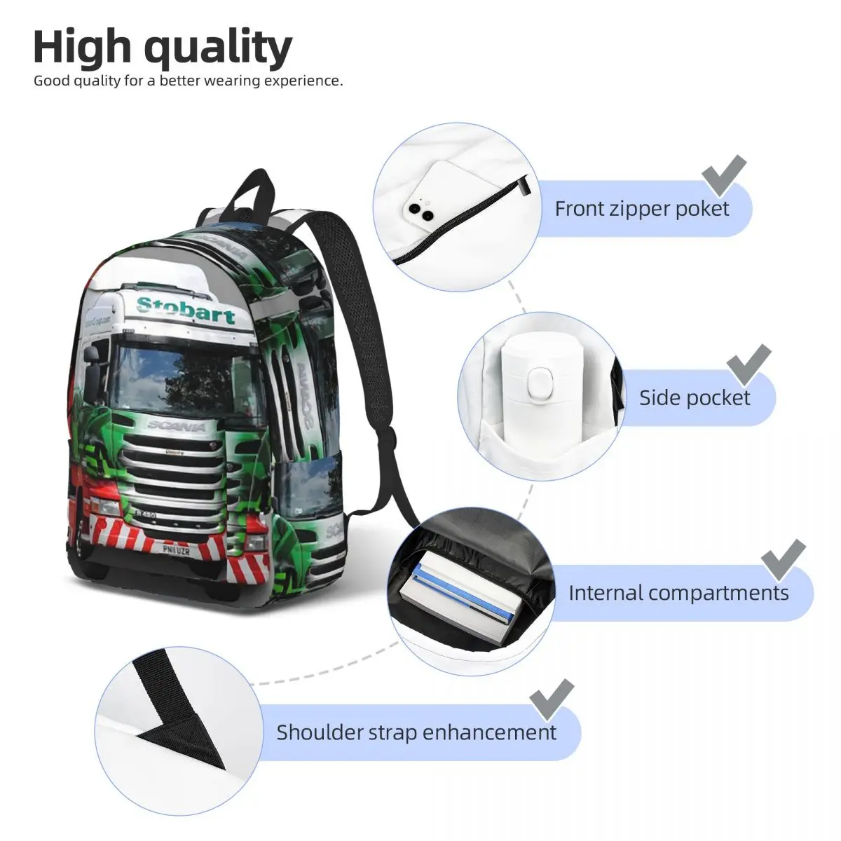 Eddie Stobart Truck Backpack Student Boys Girls BookBag Children School Bag Laptop Shoulder Bags for Men Women