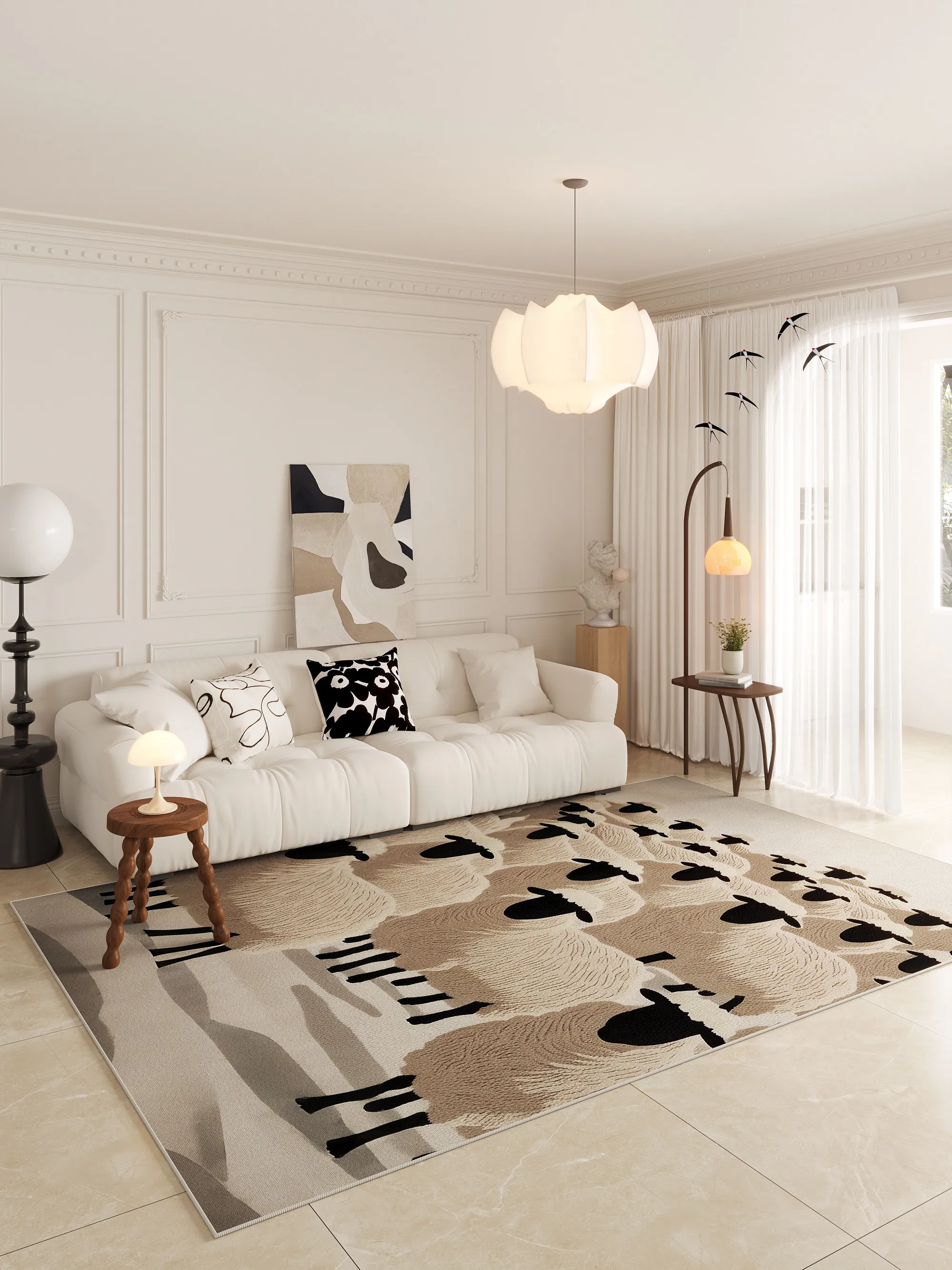 VIKAMA Cream-Style Minimalist Animal Print Rug, Living Room Luxury Gentle Sofa Coffee Table Decorative Household Mat- Home Decor