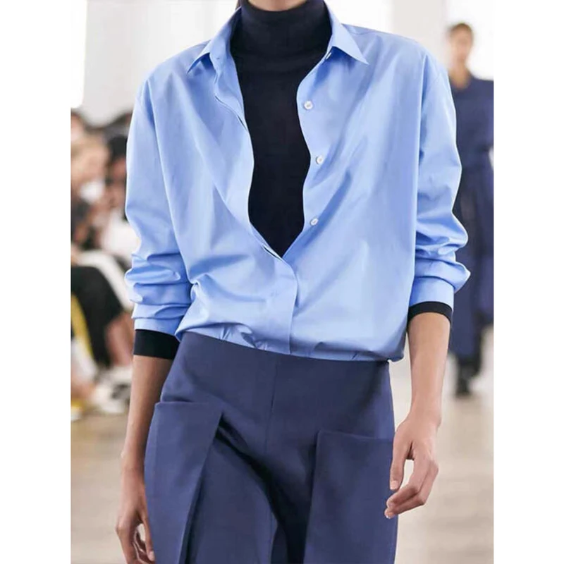 

Американская хлопковая рубашка свободного кроя с длинным рукавом и воротником, для повседневной носки, женская, премиум-качество