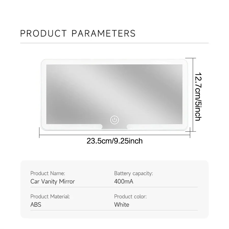 Espejo HD para coche, espejo de maquillaje LED, ajuste de tres engranajes, placa de visera, espejo retrovisor Interior, pantalla táctil regulable, espejo de tocador automático