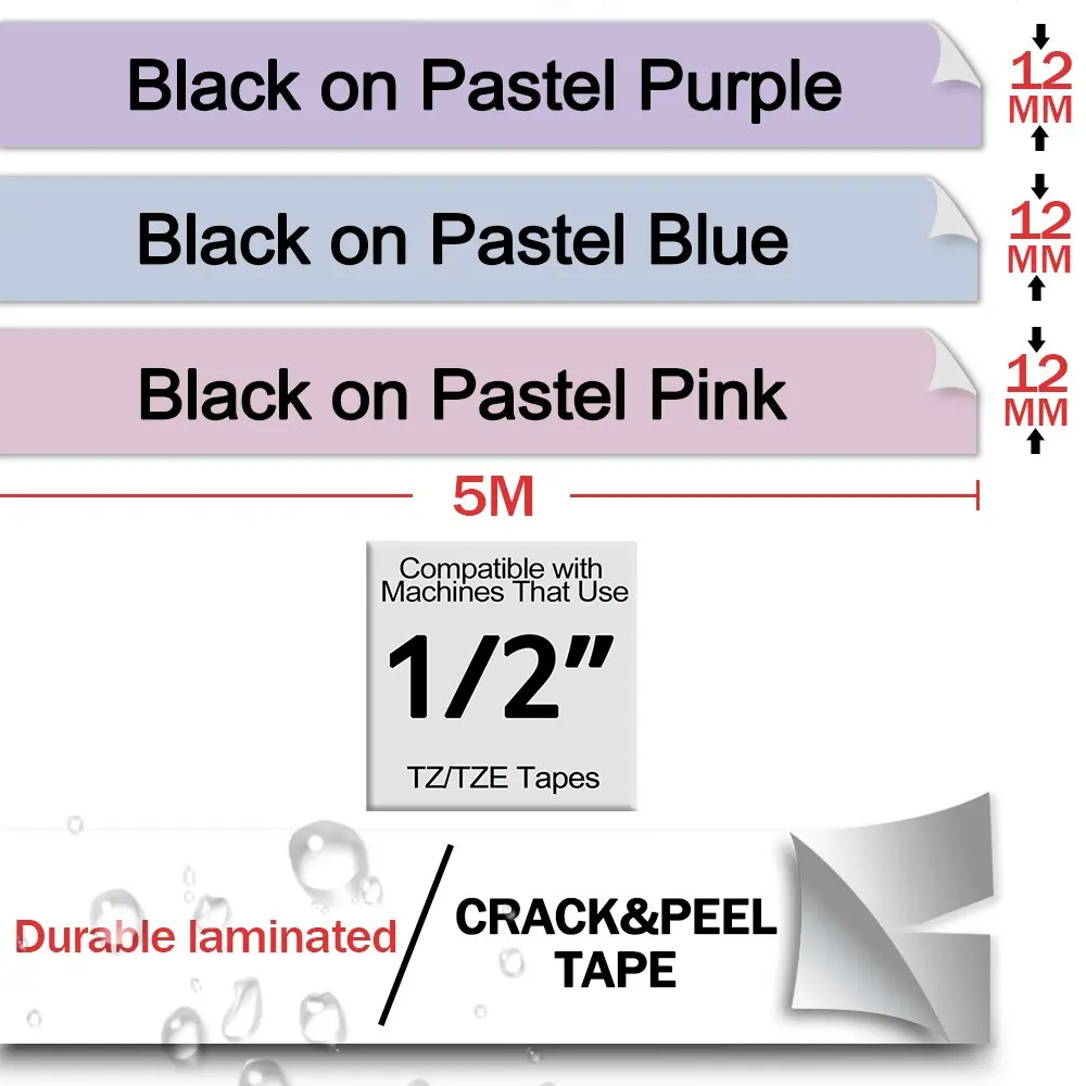 5pcs 12mm/18mm/24mm Compatible Brother TZe-231 MQF31 MQ531 MQE31 MQY31 MQG31 Pastel Laminated TAPE FOR PT-H100 PT-710BT PT-D210