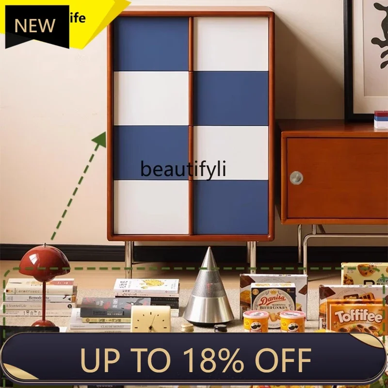 

P178 Vintage Color-Block Four-Drawer Cabinet for Living Room and Bedroom, Color-Block Storage Cabinet with Drawers