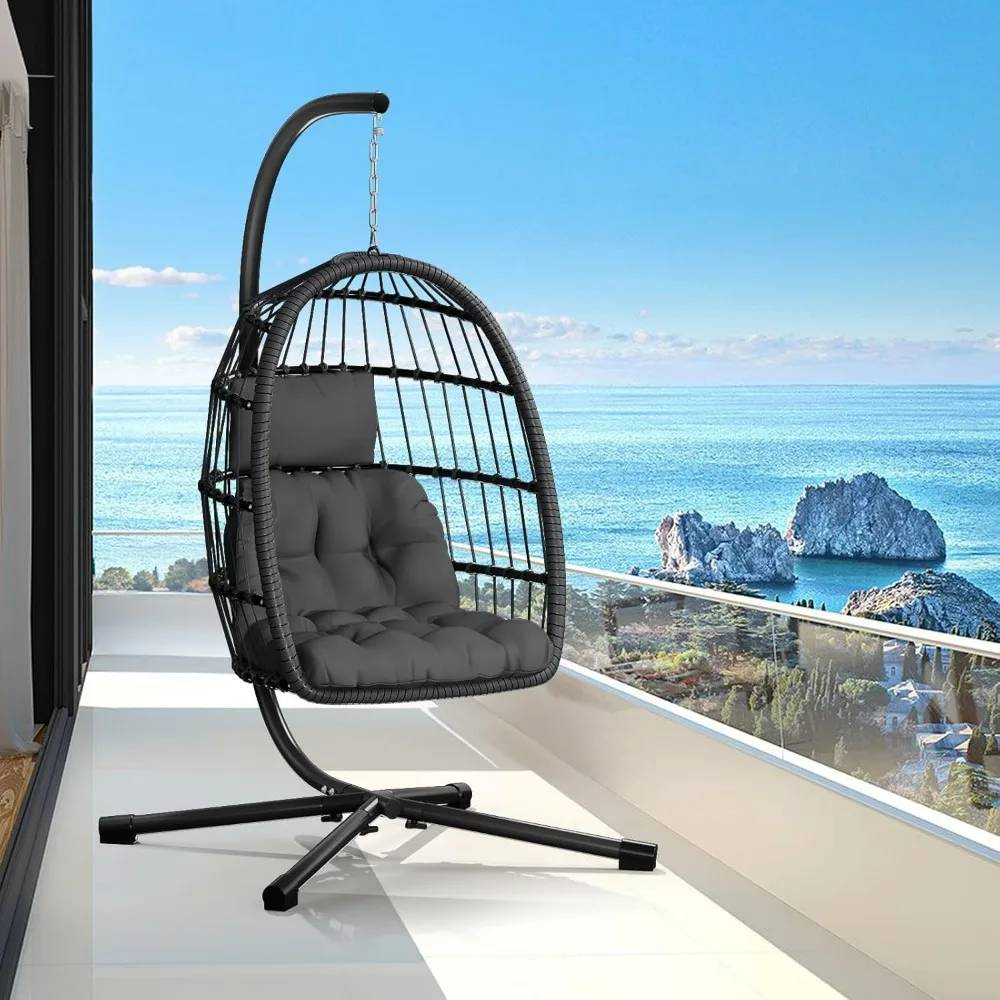 

Утолщенное кресло-яйцо из алюминиевого сплава с подставкой, плетеное подвесное кресло-гамак из ротанга для патио, крыльца, сада