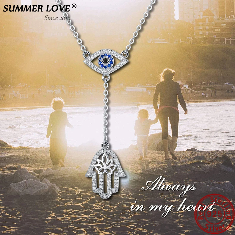 

925 Silver Necklace Female Fashion Devil's Eye Hamsa Evil Eye Necklace Pendant Choker Charm Boutique Jewelry Trend