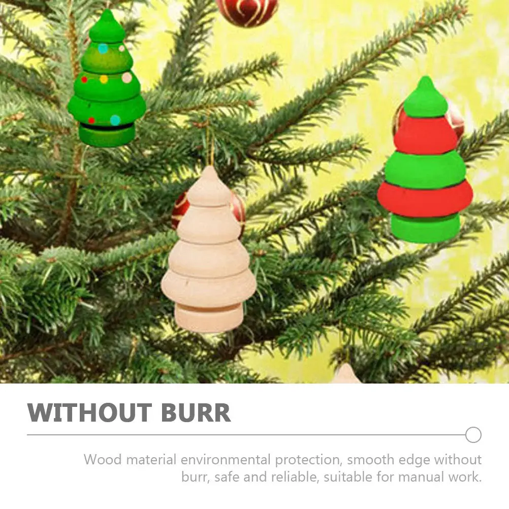 10Pcs Natural Wooden Christmas Trees Unfinished DIY Decorations Painting Crafts Holiday Party Wedding Desktop Decoration Gift