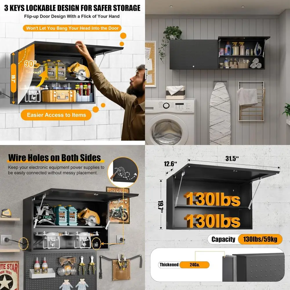 

Надежный настенный металлический шкаф для хранения с регулируемыми полками и дверцей для гаража, мастерской и подвала