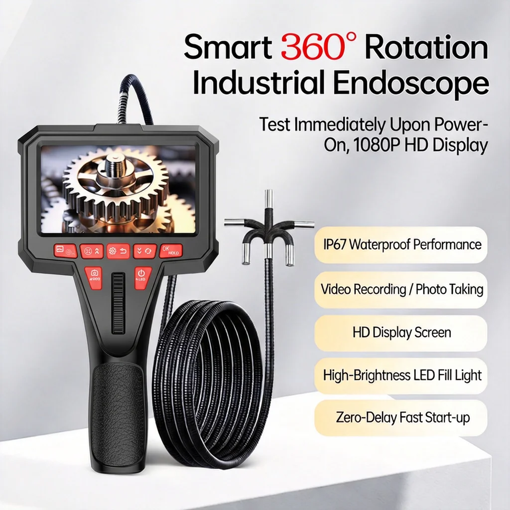 

360 ° rotating dual-lens endoscope 6MM 4.5-inch IPS endoscope inspection camera, automotive mechanical industrial endoscope