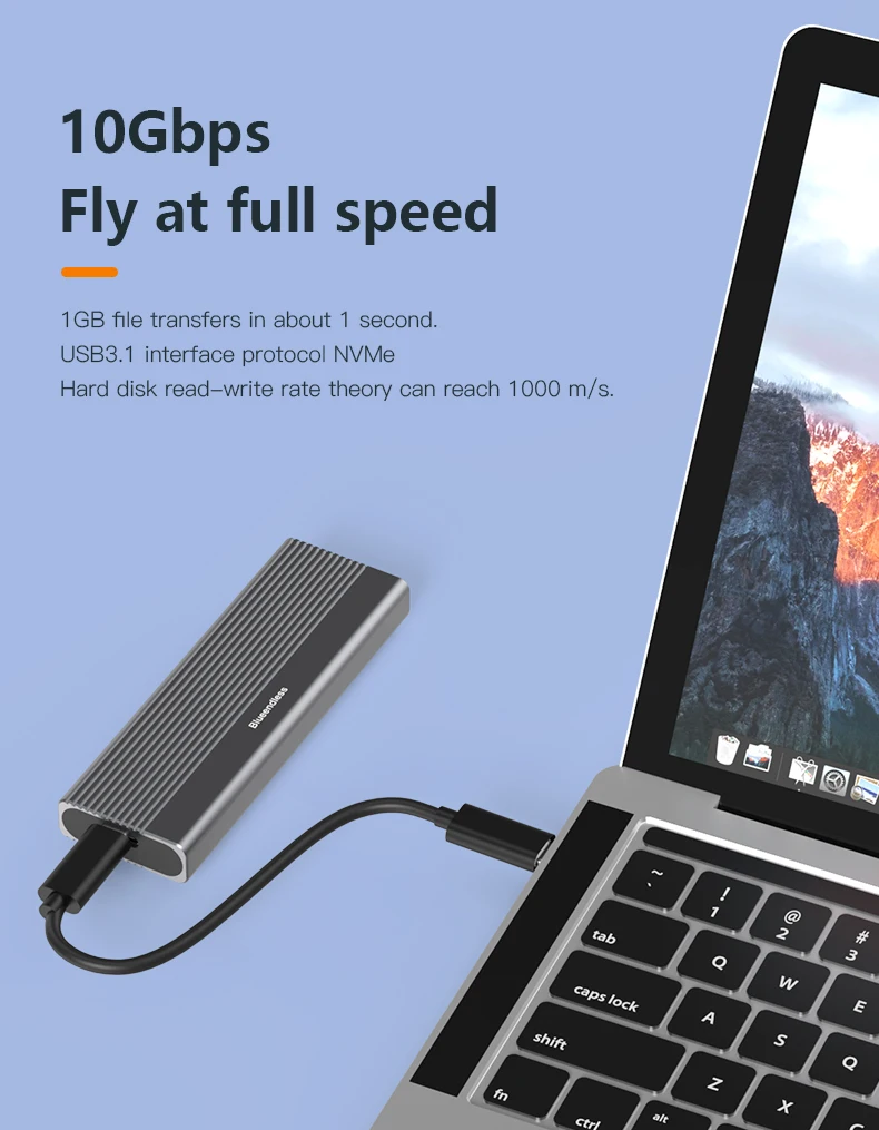 Blueendless Dual Protocol M2 SSD Case NVME Enclosure M.2 to USB Type C 3.1 SSD Adapter for NVME+NGFF SSD Disk Box M.2 SSD Case