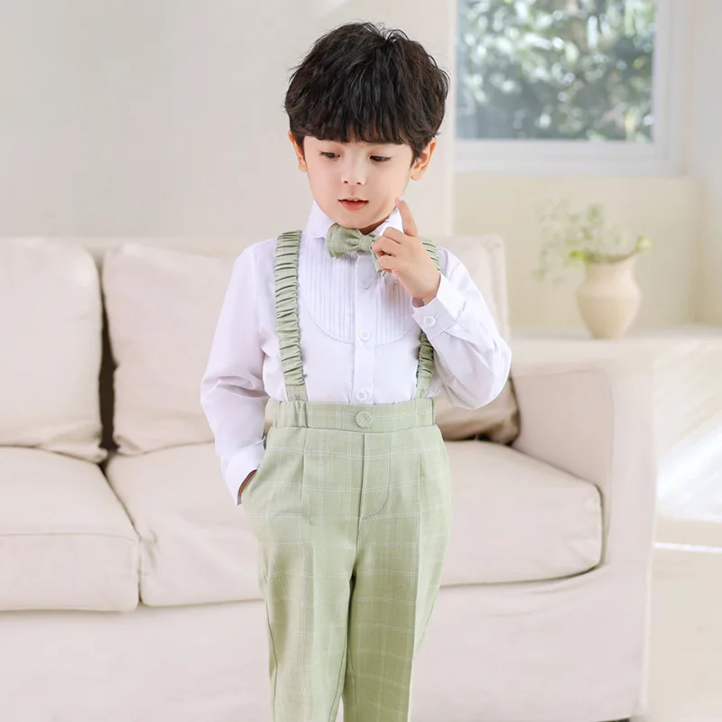 

Newborn Boys 1 Year Birthday Dress Kids Performance Wedding Set Children Shirt Pants Suspenders Bowtie 4PCS Photograph Suit