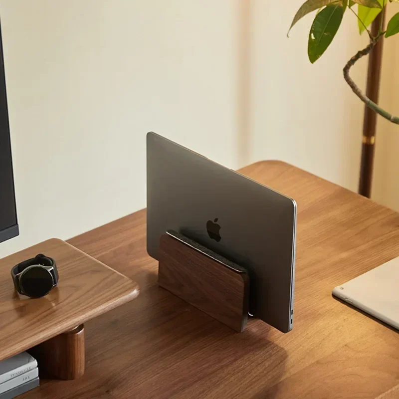 Laptop Vertical Stand Walnut Anti-slip Tablet Computer Display Stand Office Desktop Mobile Phone Storage Rack