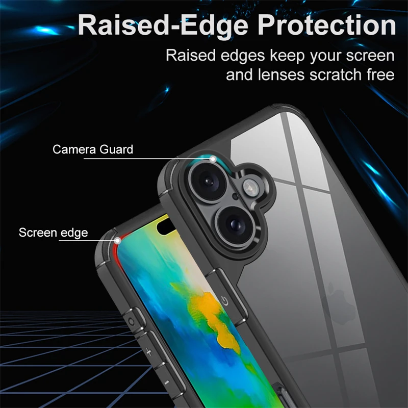 Luxury Transparent Acrylic Hard Phone Case For iphone 11 12 13 14 15 16 Pro Max 16 Pro Plus Hybrid Shockproof Armor Clear Cover