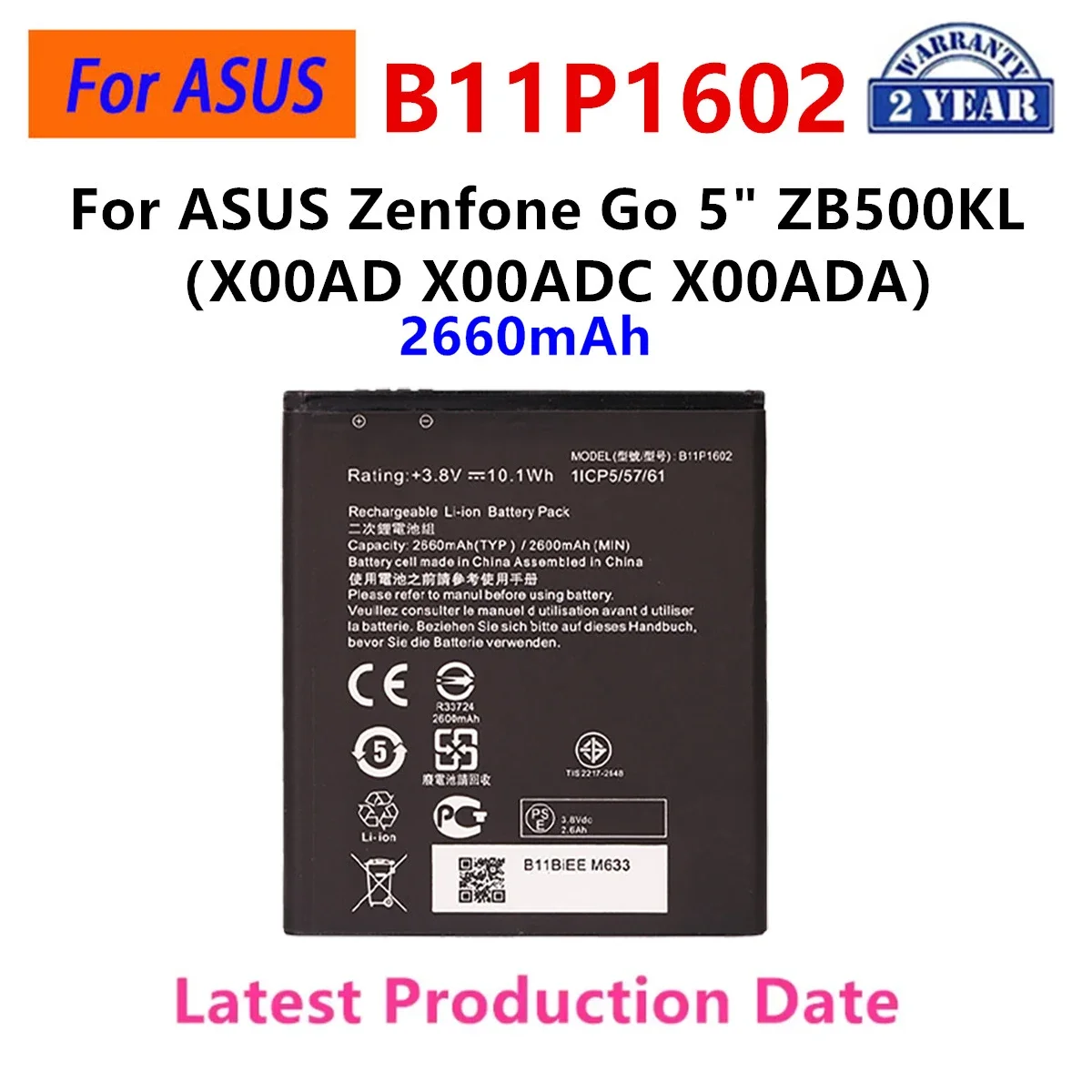 Brand New B11P1602 2600mAh For Asus ZenFone  Go 5