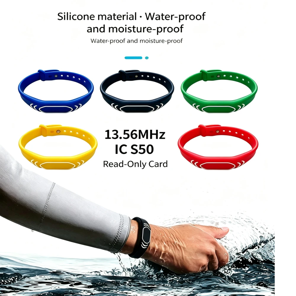 1Pcs 13.56MHz IC S50 Read‑Only RFID NFC Wristband,Waterproof Adjustable Silicone Access Control Card Key Fob