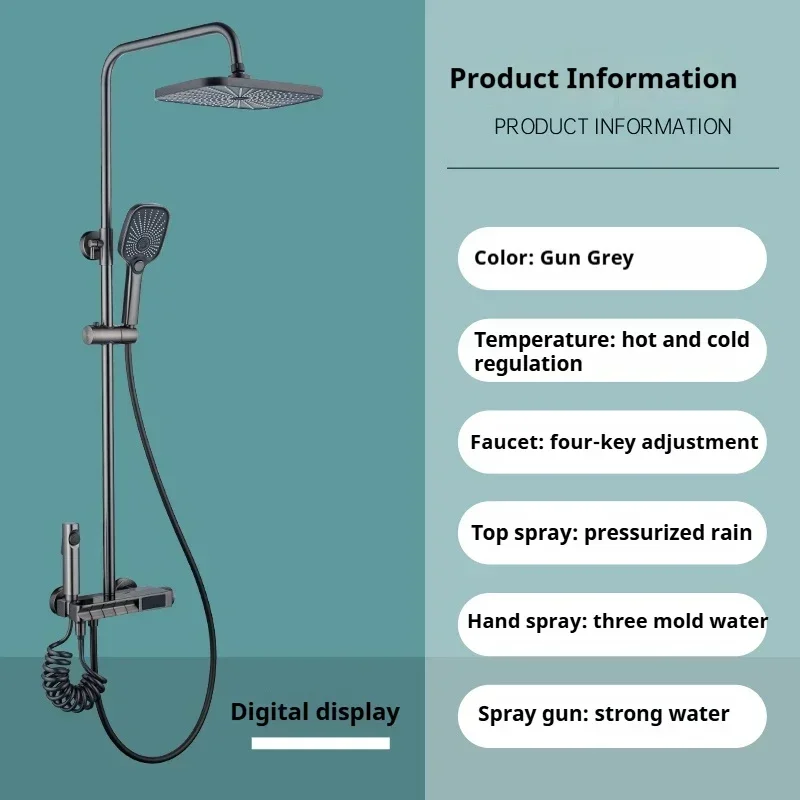 

yyhcHot And Cold Temperature Display Bathroom Shower Faucet With All-in-one Bathroom Shower Mixer Set With Dual Rainfall Shower