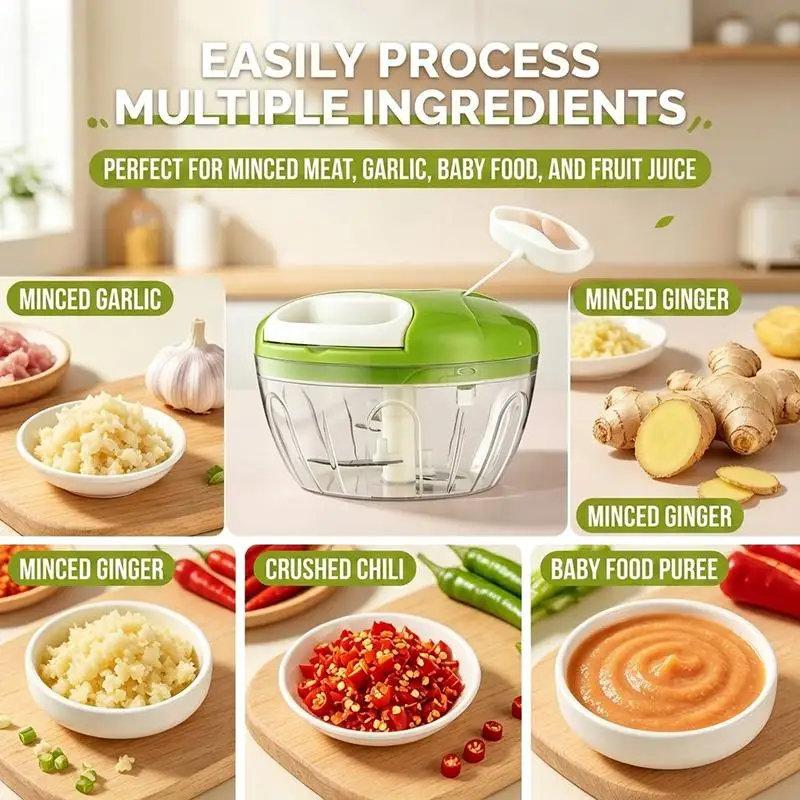 Hand Pull Manual Food Chopper Sharp Stainless Steel Blades 1Pcs Multifunctional Vegetable Cutter for Kitchen Garlic Onion