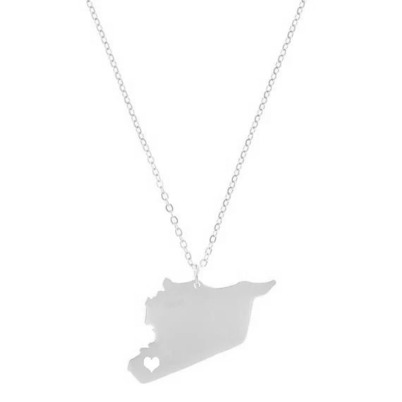 Map of Syria Pendant Necklace Syrian Hometown Pride Love Heart Symbol Charm Chain Collar Clavicle Choker for Women Souvenir Gift