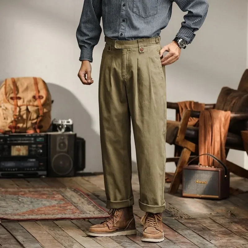 

Vintage Amikaki Workwear Pants Men Spring Straight Casual Trousers Gentlemen Green Tough Rough Pants Old JJ93