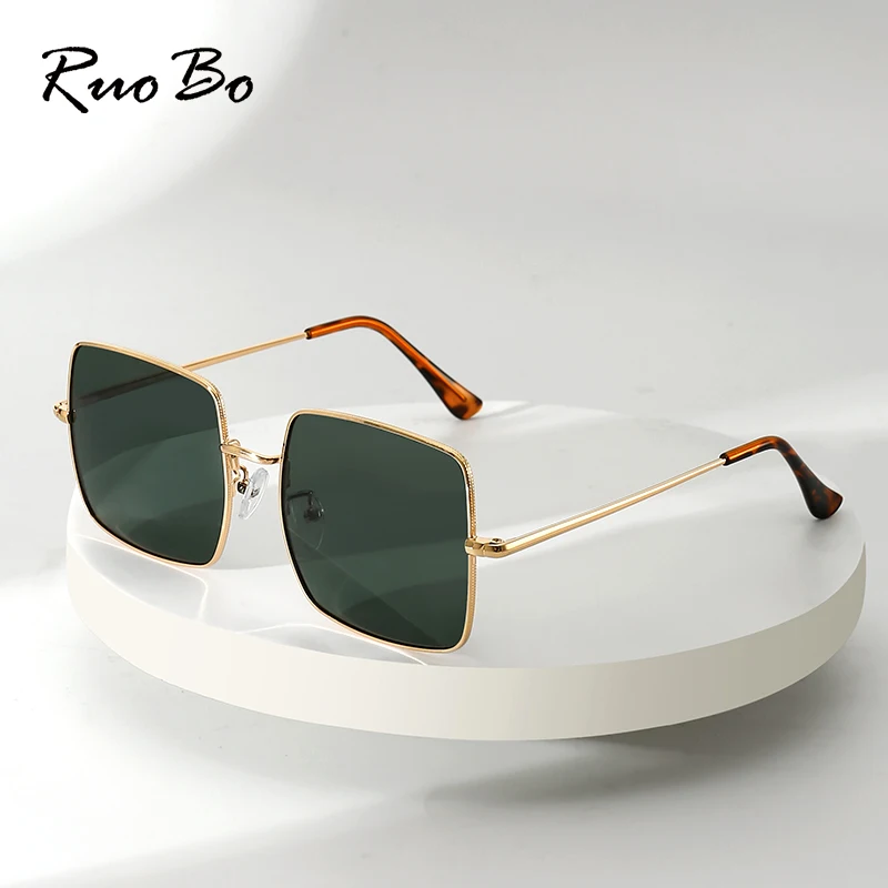 RUOBO Fashion Big Frame Polarized Brand Design Sunglasses For Men Women Rectangle Quality Sun Glasses Goggle UV400 Gafas De Sol