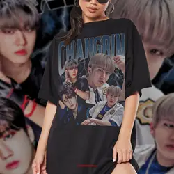 Changbin Straykids inspirowane Kpop T Shirt Retro długie lub krótkie rękawy