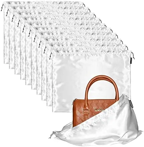 

10 Pack White Dust Bags for Handbags & Purses - 19.6" x 15.7" Drawstring Storage Pouches for Bags, Shoes, Travel