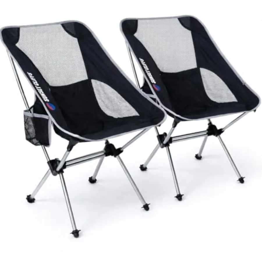 Beach chair set of 2 for outdoor travel, festivals, and beach use; 7075 aluminum frame; blue; lightweight, compact, low-profile