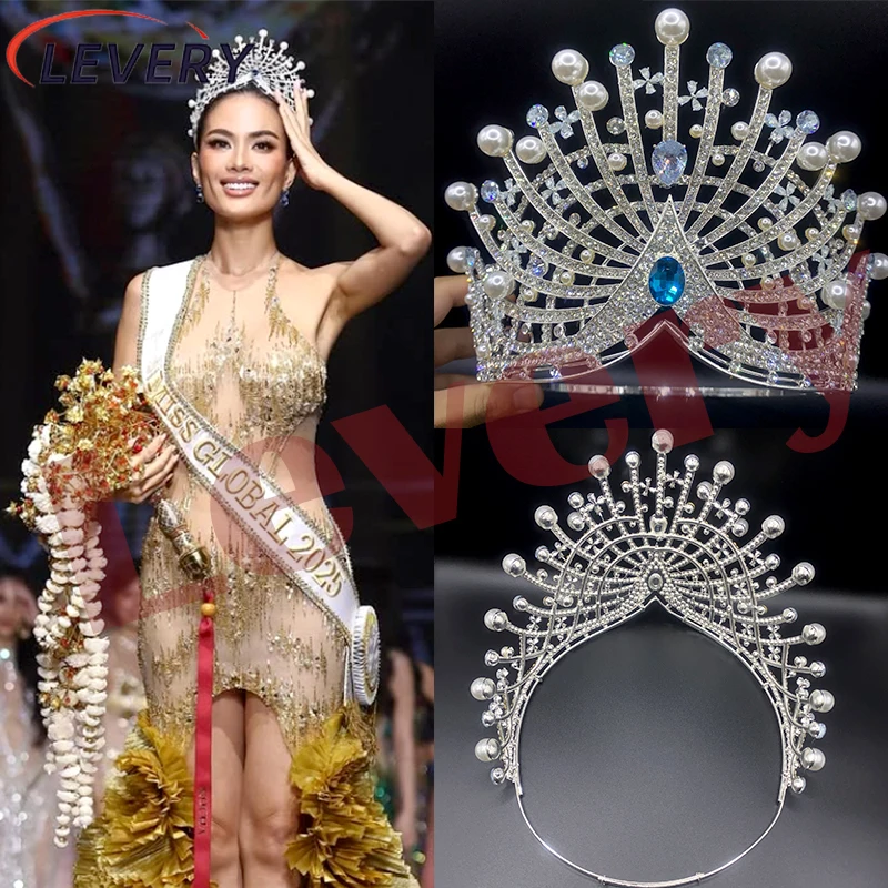 Levery  Miss Global 2025 Big Crown Pageant Adjustable Crowns for Women Zircon Tiara  Rhinestone Headpiece for Birthday Prom