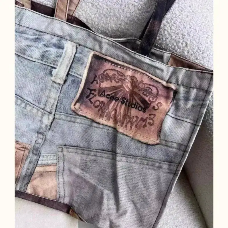 Bloom Vintage Large Capacity Tote Bag Women New High Street Patchwork Casual Handbag Purse Female Retro Shoulder Bags Bolsos