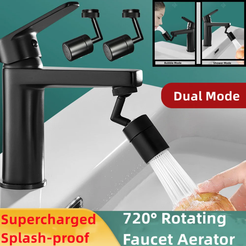 720° Rotating Brass Extender Dual Mode Splash-proof Faucet Spray Head Black Kitchen Sink Tap Aerator Water Saving Filter Nozzle