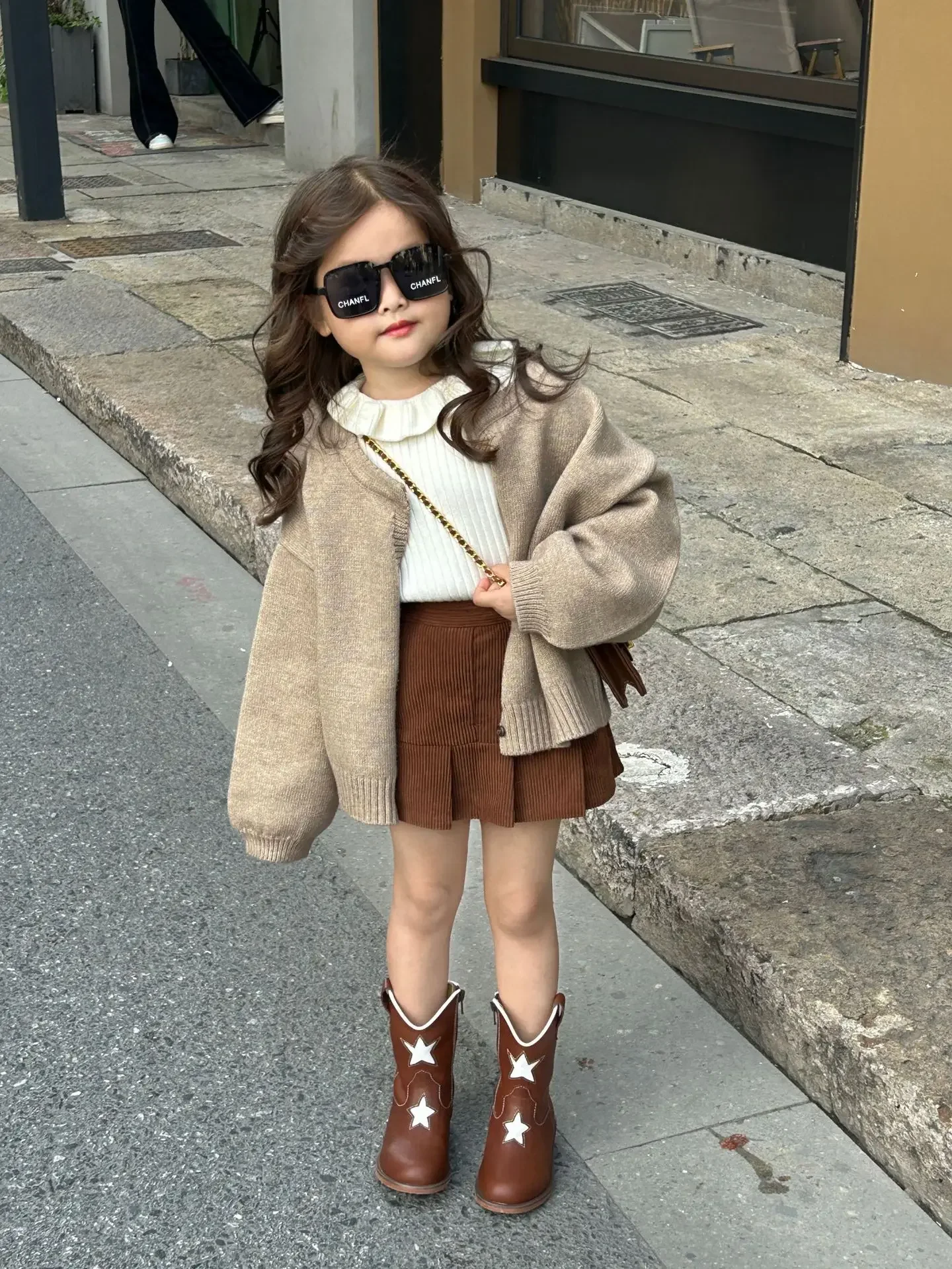 Girls Suits 2024 Autumn New Childrens Clothes Girls Baby Sweater Cardigan Ruffled Bottom Shirt Skirt Three-piece Set Casual