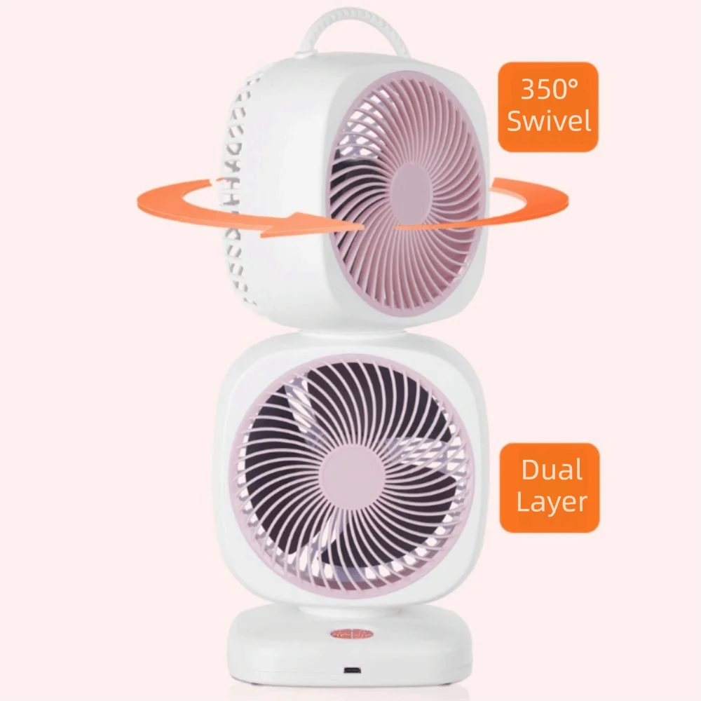 Mini Double-layer Wireless Fan High Wind Brushless Air Circulation Fan Silent 350° Rotation Rechargeable Fan Household Use