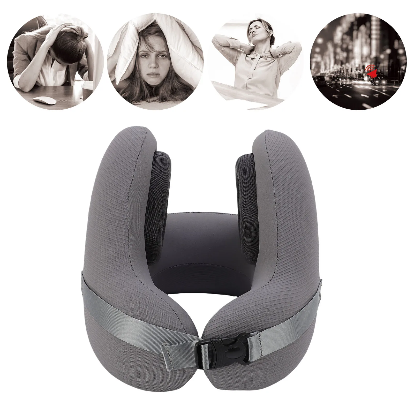 Airplane Neck Pillow Travel Neck Pillow with Noise Canceling Earmuffs Memory Foam U Shaped Neck Support Pillow JJ56