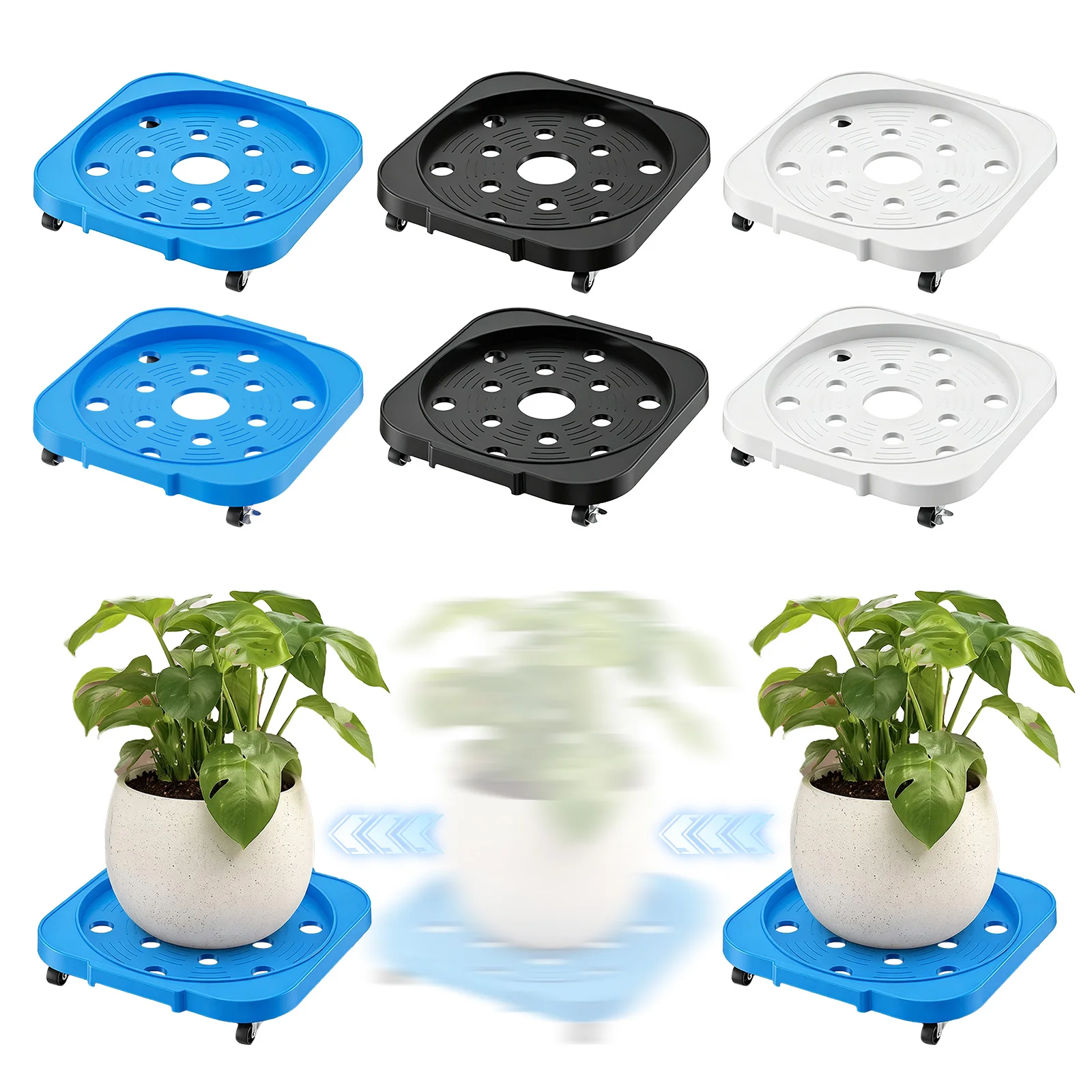 12.8inch Rolling Bucket & Flower Pot Stand with 4 Universal Wheels Rolling Plant Caddy for Outdoors Indoors Large Plants