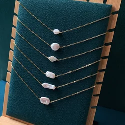 Stainless Steel Necklace Chain Irregular Stick Rectangle Baroque Pearl Charm Natural Freshwater Pearl Choker Necklace for Women