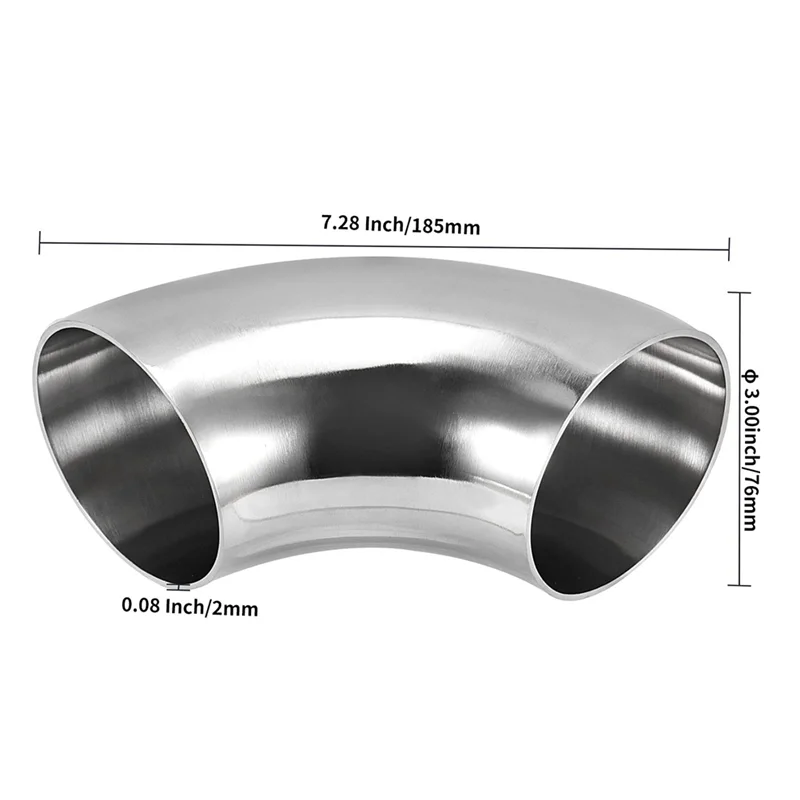 لأنبوب كوع العادم المعدل للسيارة، درابزين متوافق مع 2 عبوة 3 بوصة 304 من الفولاذ المقاوم للصدأ 90 °   كوع مغزل بيند، سمك 2 مم