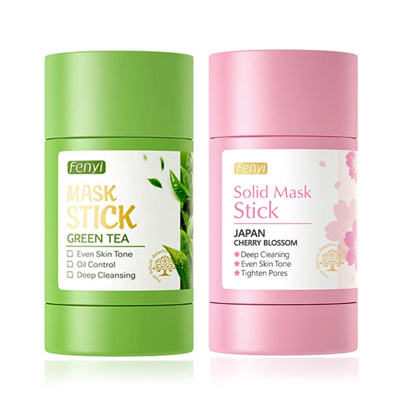 Green Tea Sakura Solid Facial Masks Stick Mud Mask Moisturizing Brightening Deep Cleaning Face Mask Facial Skin Care Products