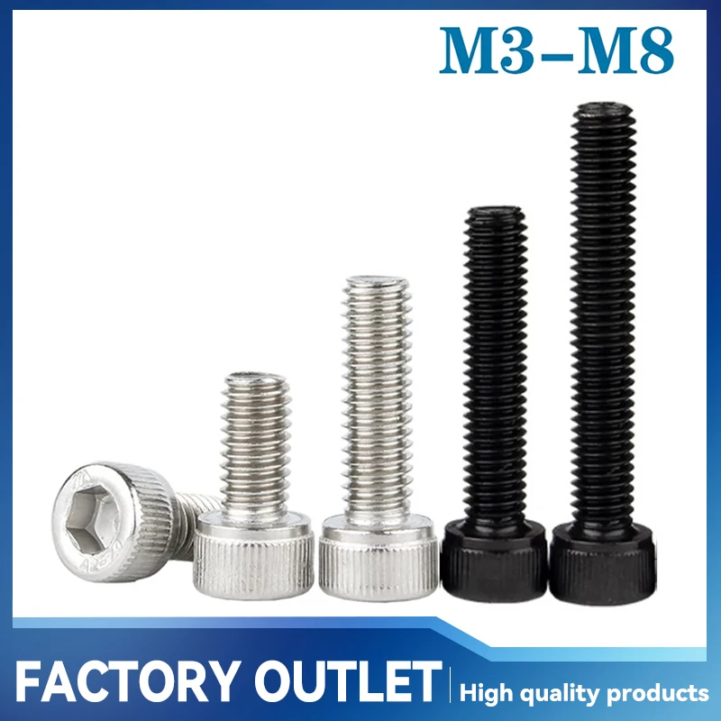 10Pcs M3 M4 M5 M6 M8 304 Stainless Steel Black Grade 12.9 Steel Hexagon Hex Socket Head Cap Allen Bolt Screw L=5-150mm