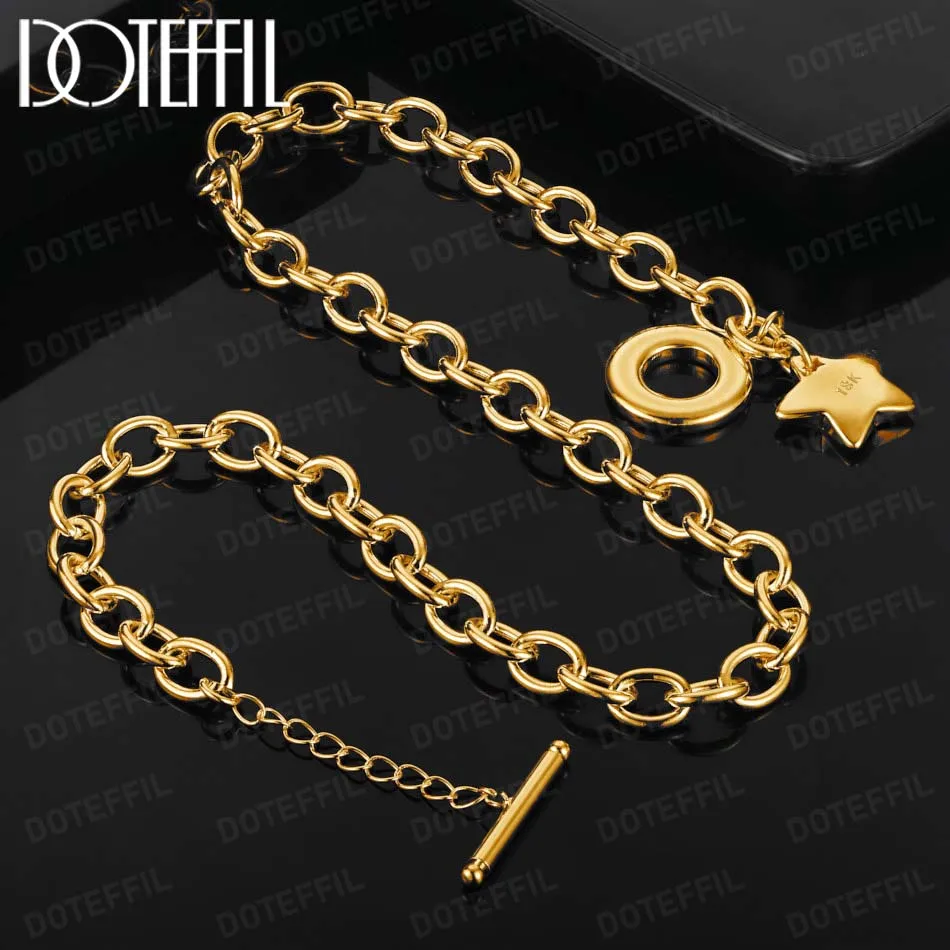 DOTEFFIL 18K Gold Star Pendant Necklace Woman Man 18 Inches Chain Wedding Engagement Party Jewelry