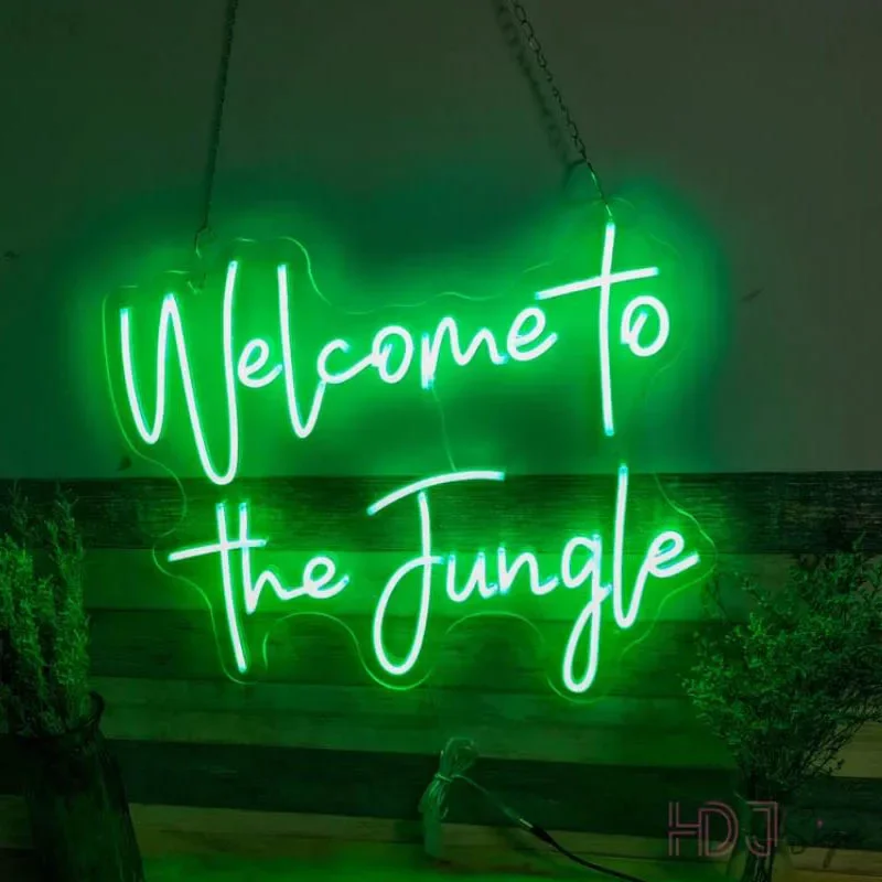 Welcome to the Jungle Neon Sign LED for Personalized Gift Wedding Party Flower Shop Arylic Flex Bedroom Bar Cart Neon