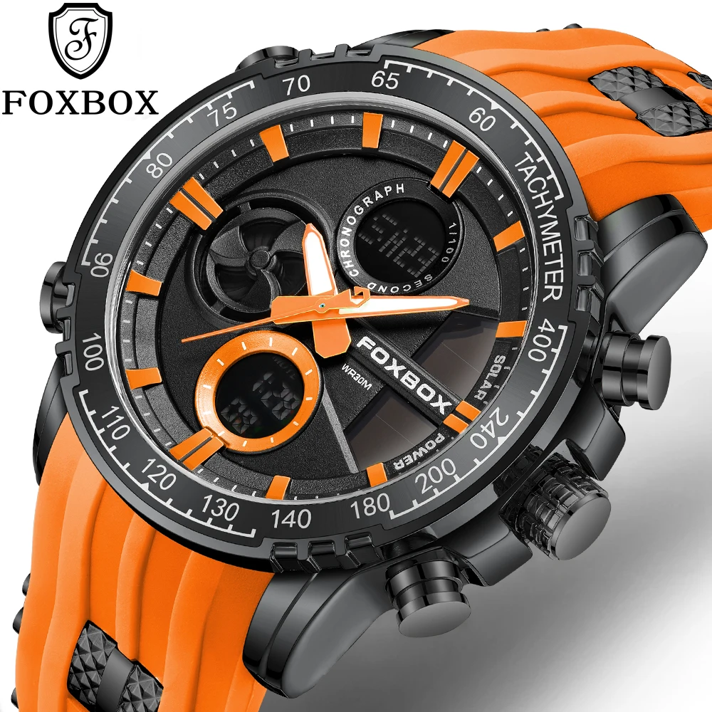 FOXBOX Luxury Watches Men Dual Display Watches Waterproof Mens Sport Wrist Watch Man Military Clock Male Stopwatch Reloj Hombre