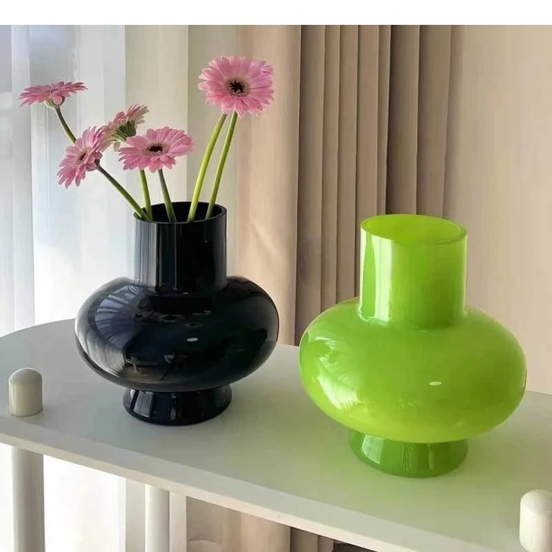 Green Pot Bellied Glass Vase Floral Arrangement Accessories Hydroponics Terrarium Flower Home Decoration