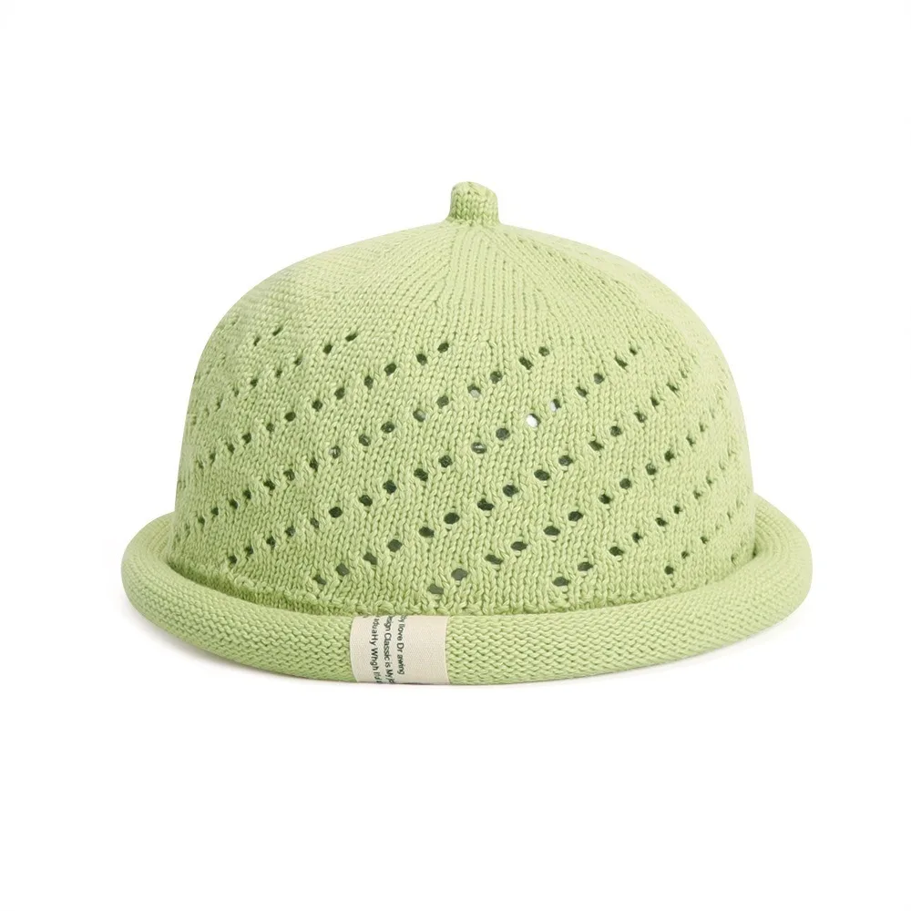 Fashion Mesh Beanie Hats Breathable Rolled Edge Knitted Hats Solid Color Outdoor Wear Bucket Hats All Season