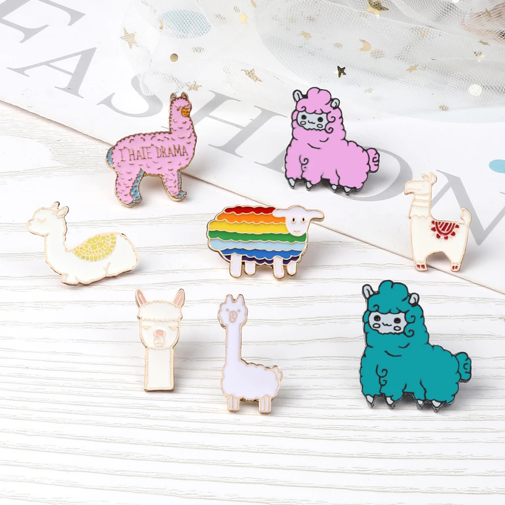 Cute Anime Alpacas! Cartoon Animal Pins Badges Rainbow Sheep Lapel Brooches Clothes Hat Bag Badges Jewelry Gift for Kids Friends