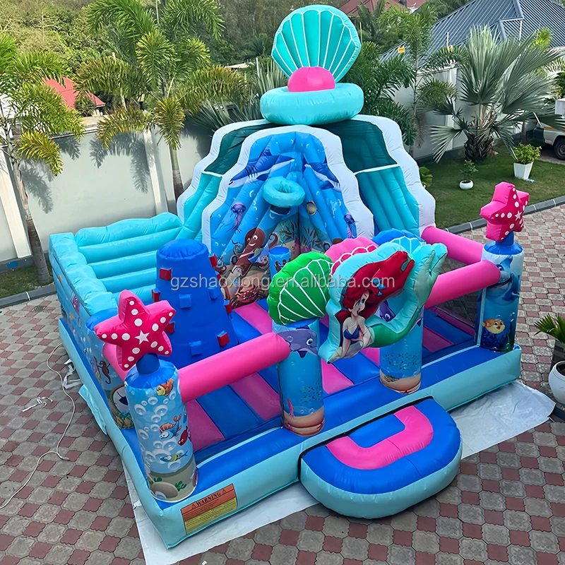 Casa de rebote inflable comercial para niños, parque infantil inflable de sirena oceánica, castillo hinchable combinado, tobogán de castillo saltador Meerjungfrau
