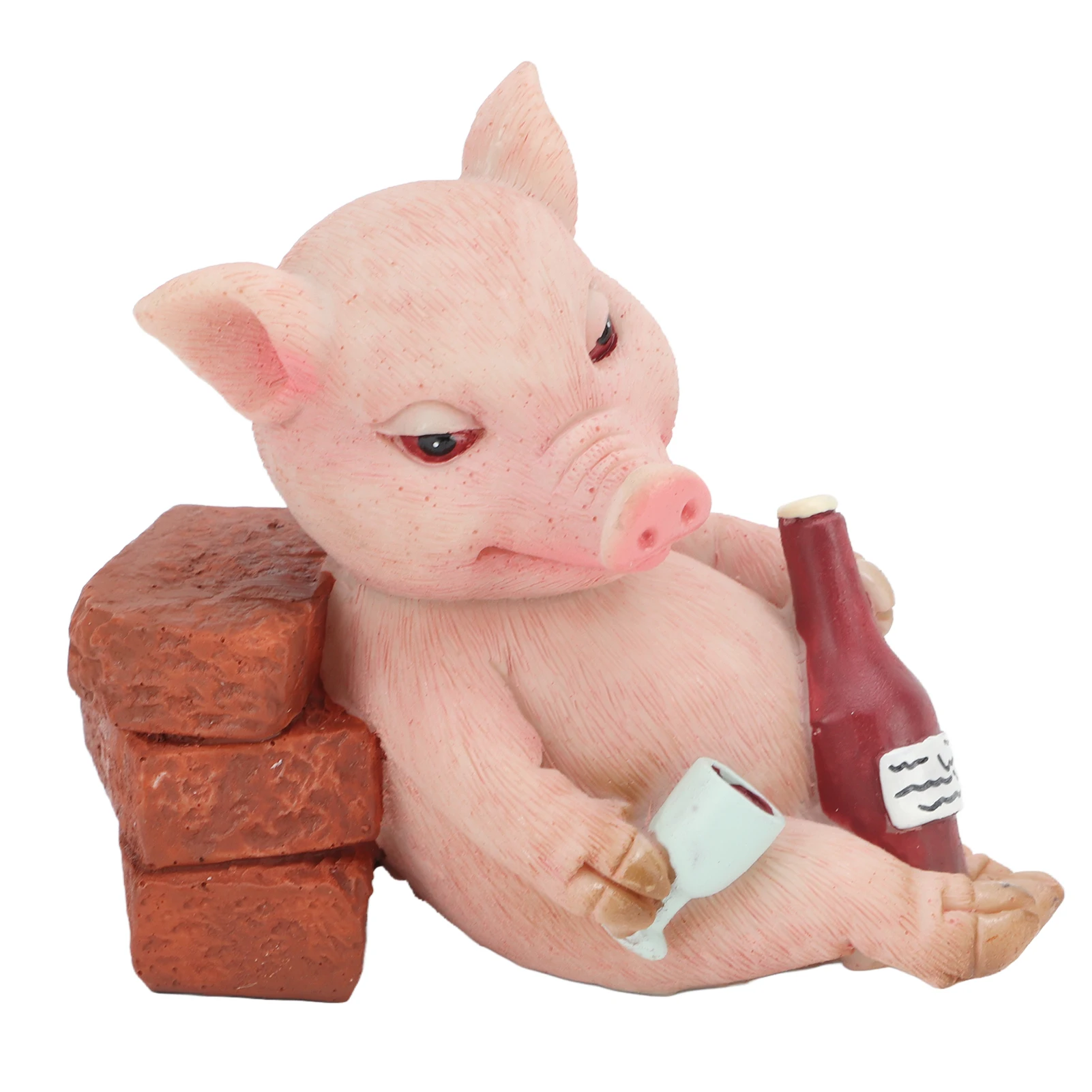 Pig Statue Resin Material Retro Style Hand Painted Vivid Cute Decorative Animal Figurine for Desktop Bookshelves Decoration