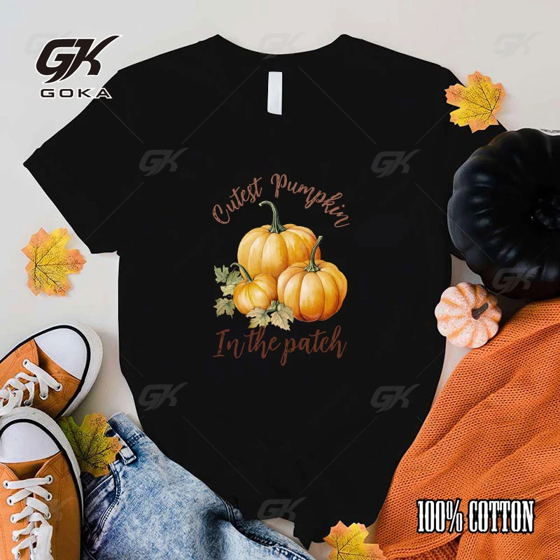 Hot Fall Cutest Pumpkin In The Patch Graphic Short Sleeve T-Shirts For Women Men Shirts Loose T-Shirt Casual Summer T-Shirts