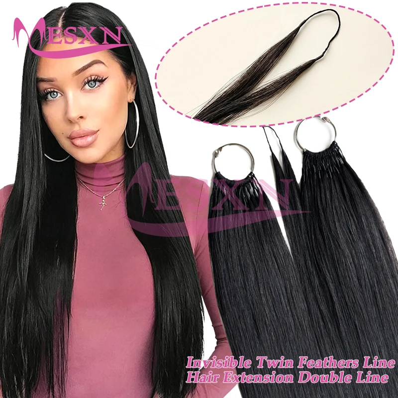 MESXN Double line hair extensions Human Hair 100% Real Natural Hair Comfortable and Invisible  16
